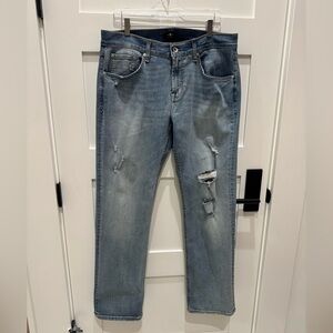 7 for all mankind Men's light Blue Distressed stretchy Jeans. Size 34.